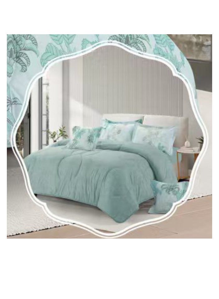 Blue Sky Luxurious Double bedspread made of 100% microfiber, reversible bed cover, double-filled duvet cover set, 6-piece sleeping set (filled duvet cover + fitted sheet + pillowcase + pillowcase). Bedspread measures 260 x 240 cm and duvet covers measure 200x200 cm (colors same as the picture) - Image 4